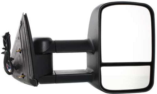 Driver and Passenger Side Towing Mirrors, Power, Heated, Manual Folding, Textured Black, without Signal Light, Telescopic Type, Dual Glass, Flat, Old Body Style | GM1320410,GM1321410