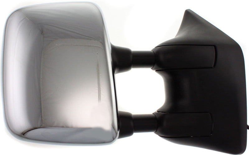 Driver and Passenger Side Towing Mirrors, Power, Heated, Manual Folding, Chrome, without Memory, Black Base | NI1320202,NI1321202