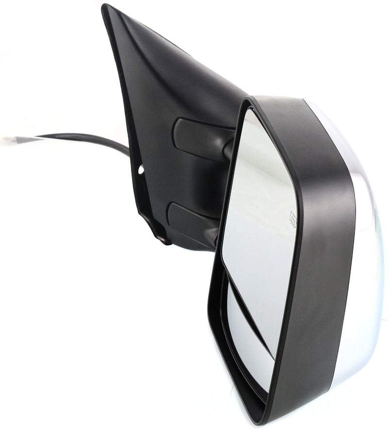 Driver and Passenger Side Towing Mirrors, Power, Heated, Manual Folding, Chrome, with Memory, Black Base, Extends 4 Inches, | NI1320204,NI1321204