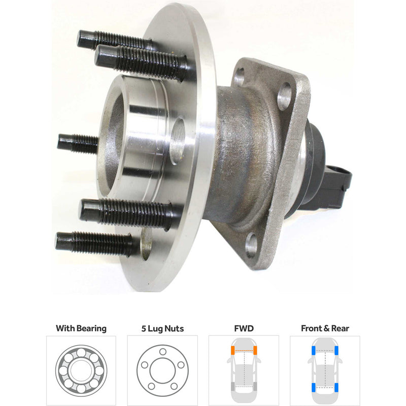 Rear Driver and Passenger Side Wheel Hubs With Bearing With Sensor Front Wheel Drive Non-Threaded Flange Mounting Holes