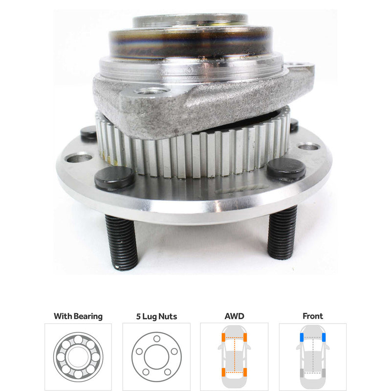 Front Driver and Passenger Side Wheel Hubs With Bearing 52-tooth tone ring 3.96 in. ABS Tone Ring Diameter