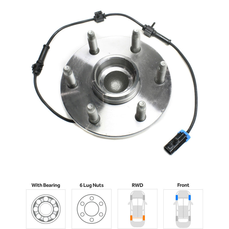 Front Driver and Passenger Side Wheel Hubs With Bearing With Sensor Rear Wheel Drive