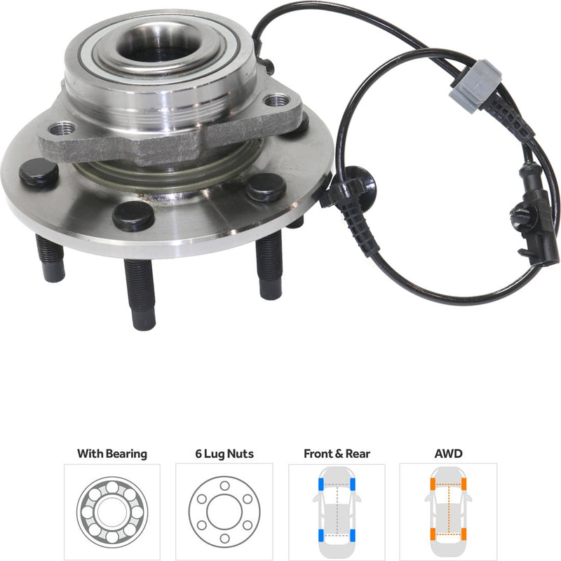 Front Driver and Passenger Side Wheel Hubs With Bearing With Sensor 6 x 5.5 in. Bolt Pattern