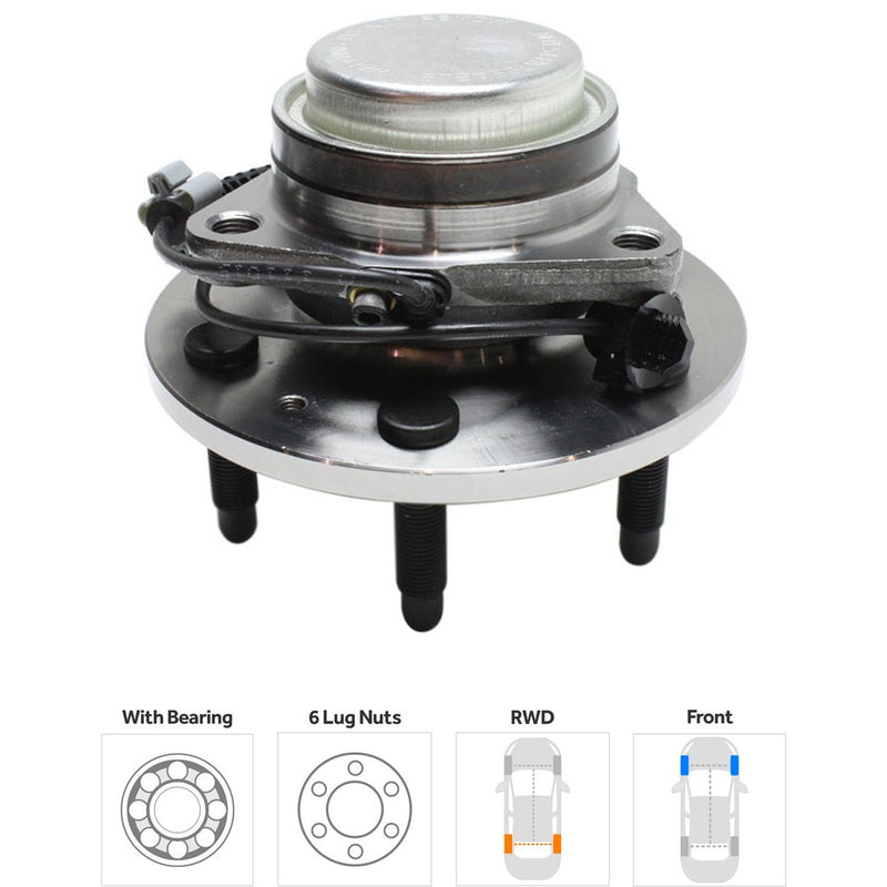 Front Driver and Passenger Side Wheel Hubs With Bearing With Sensor 6 x 5.5 in. Bolt Pattern Rear Wheel Drive