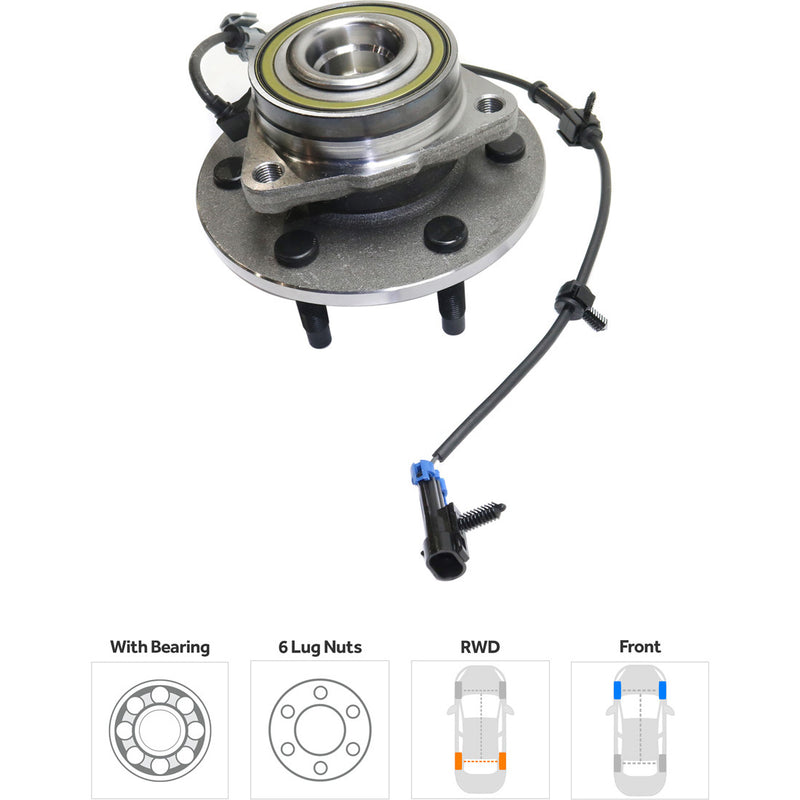 Front Driver and Passenger Side Wheel Hubs With Bearing With Sensor 6 x 5.5 in. Bolt Pattern Rear Wheel Drive