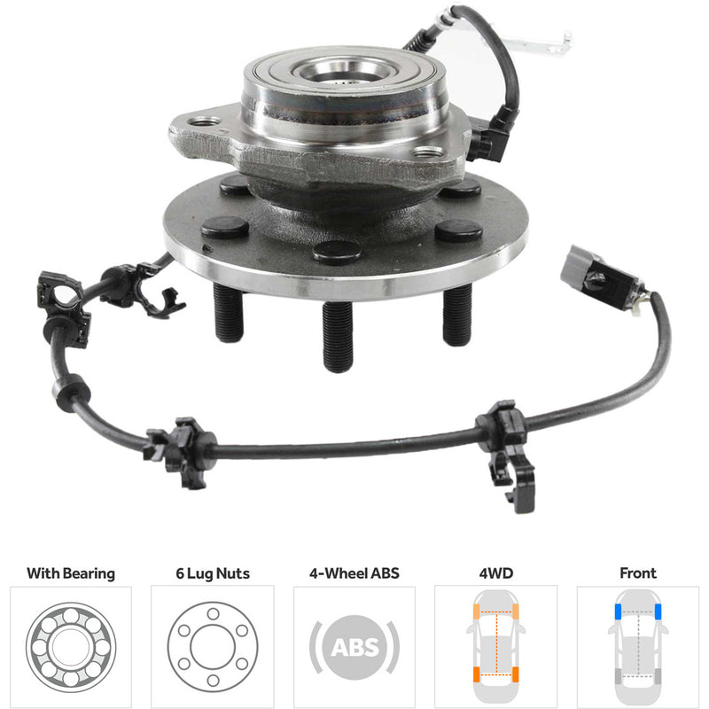 Front Driver and Passenger Side Wheel Hubs With Bearing With Sensor 4-Wheel ABS Four Wheel Drive