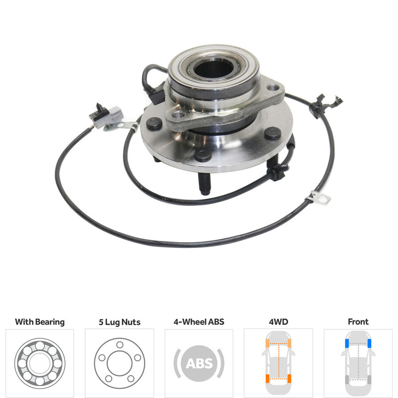 Front Driver and Passenger Side Wheel Hubs With Bearing With Sensor Four Wheel Drive 4-Wheel ABS