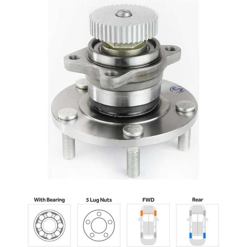 Rear Driver and Passenger Side Wheel Hubs With Bearing 43-teeth tone ring 2.4 in. ABS Tone Ring Diameter