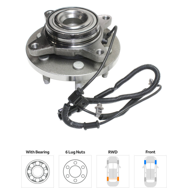 Front Driver and Passenger Side Wheel Hubs With Bearing With Sensor 6 x 5.32 in. Bolt Pattern Rear Wheel Drive