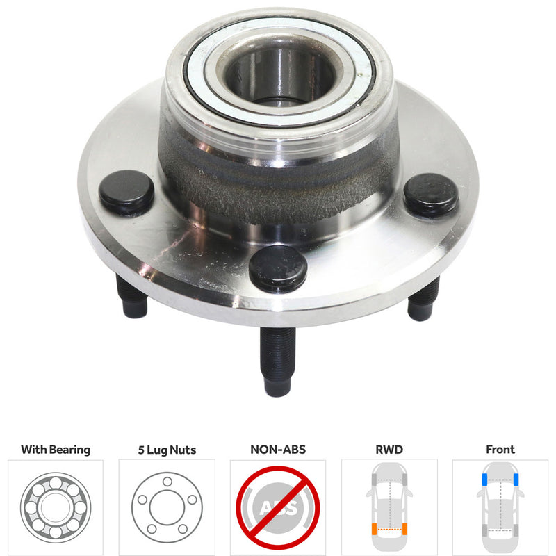 Front Driver and Passenger Side Wheel Hubs With Bearing w/o ABS Brakes