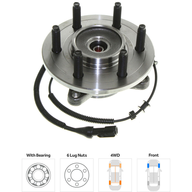 Front Driver and Passenger Side Wheel Hubs with Bearing with 6 Stud Hub