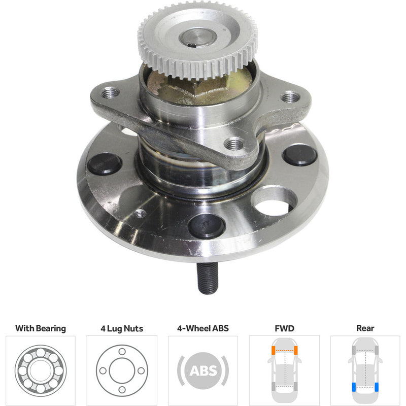 Rear Driver and Passenger Side Wheel Hubs With Bearing 47-teeth tone ring 4-Wheel ABS