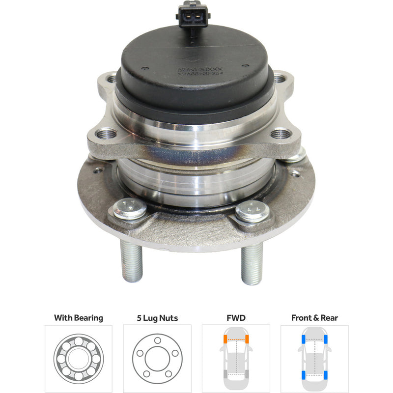 Front and Rear Driver and Passenger Side Wheel Hubs With Bearing 5 x 4.5 in. Bolt Pattern Front Wheel Drive