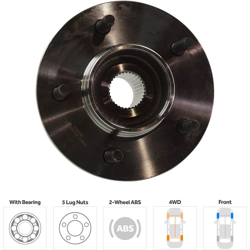 Set Of 2 - Front Wheel Hubs With Bearing Four Wheel Drive 2-Wheel ABS
