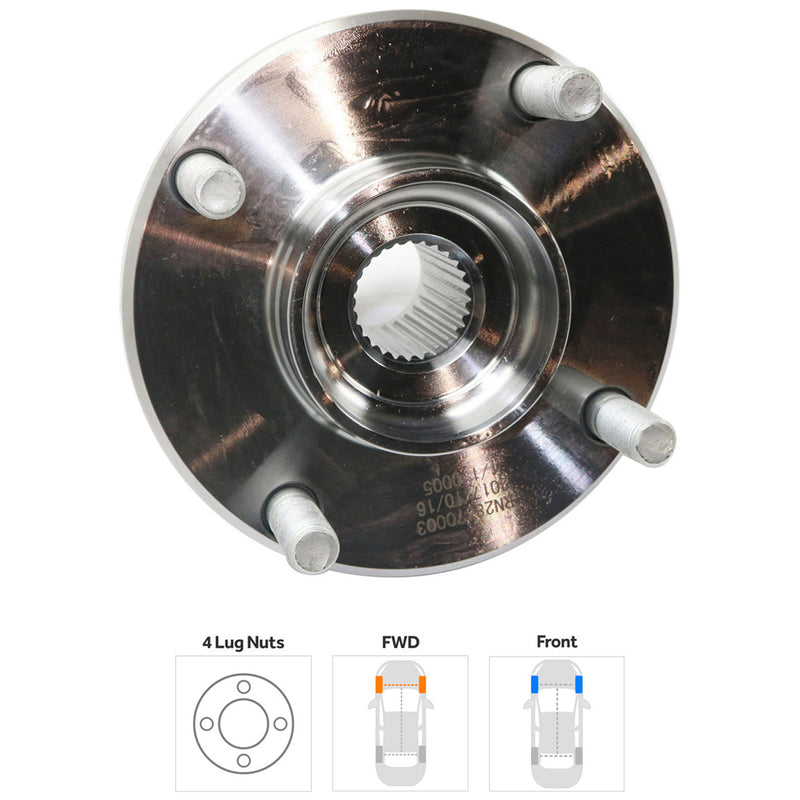 Set Of 4 - Front and Rear Wheel Hubs Front - Without Bearing  Rear - With Bearing 4-Wheel ABS With Rear Drum Brakes