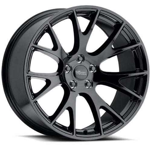 Black alloy wheel with 'Voxx' branding on a white background