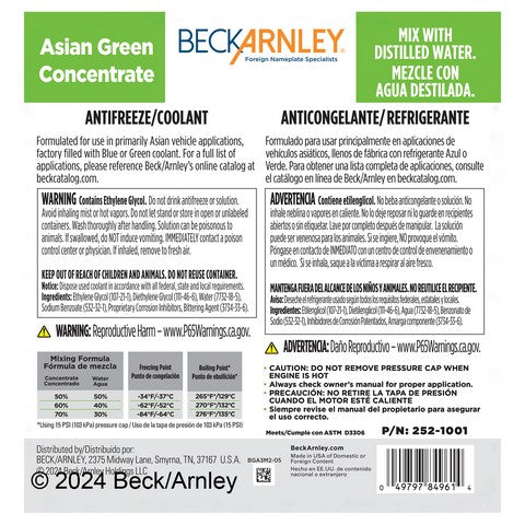 Engine Coolant / Antifreeze Beck Arnley 252-1001