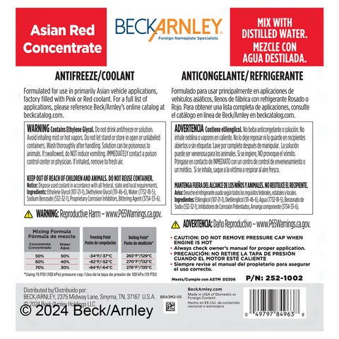 Engine Coolant / Antifreeze Beck Arnley 252-1002