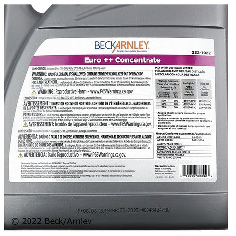 Engine Coolant / Antifreeze Beck Arnley 252-1022