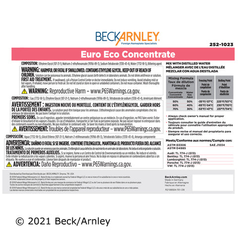 Engine Coolant / Antifreeze Beck Arnley 252-1023