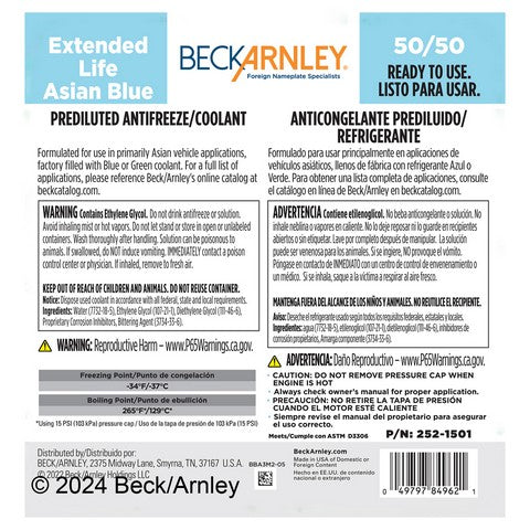 Engine Coolant / Antifreeze Beck Arnley 252-1501