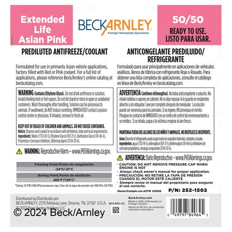 Engine Coolant / Antifreeze Beck Arnley 252-1502