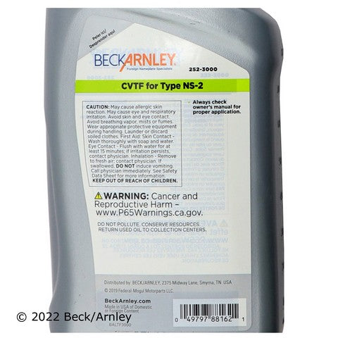 Automatic Continuously Variable Transmission (CVT) Fluid Beck Arnley 252-3000