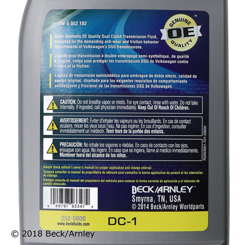 Dual Clutch Transmission Fluid Beck Arnley 252-5000