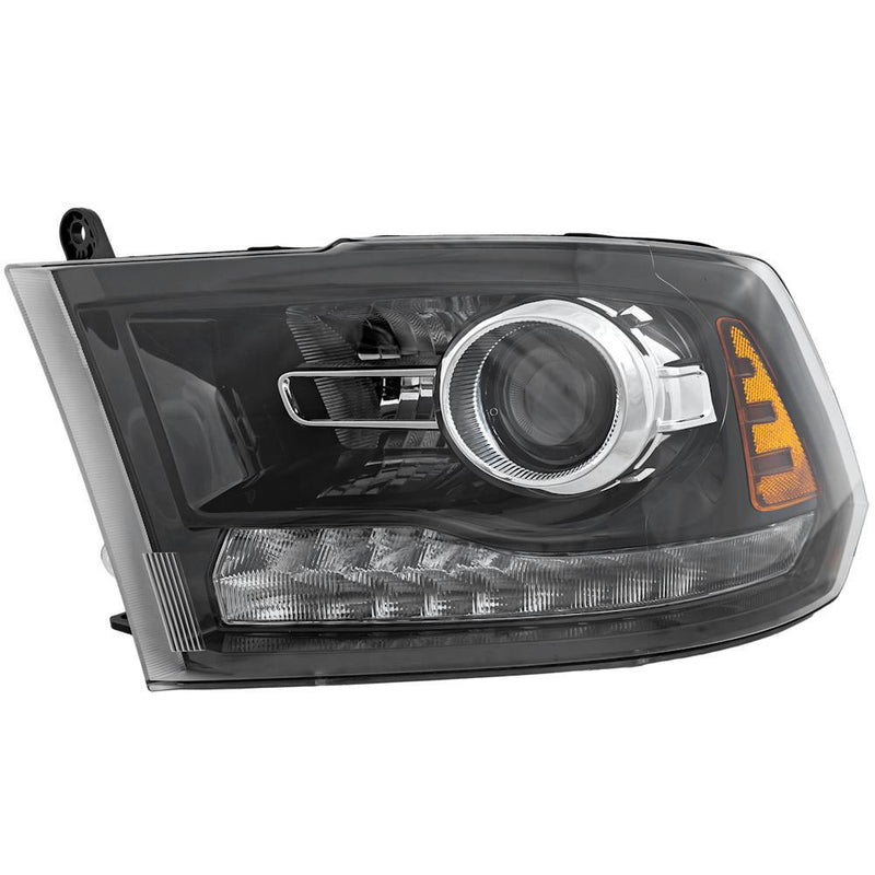 Driver Side Halogen Headlight Assembly – Projector Type – Black Bezel – Without Logo